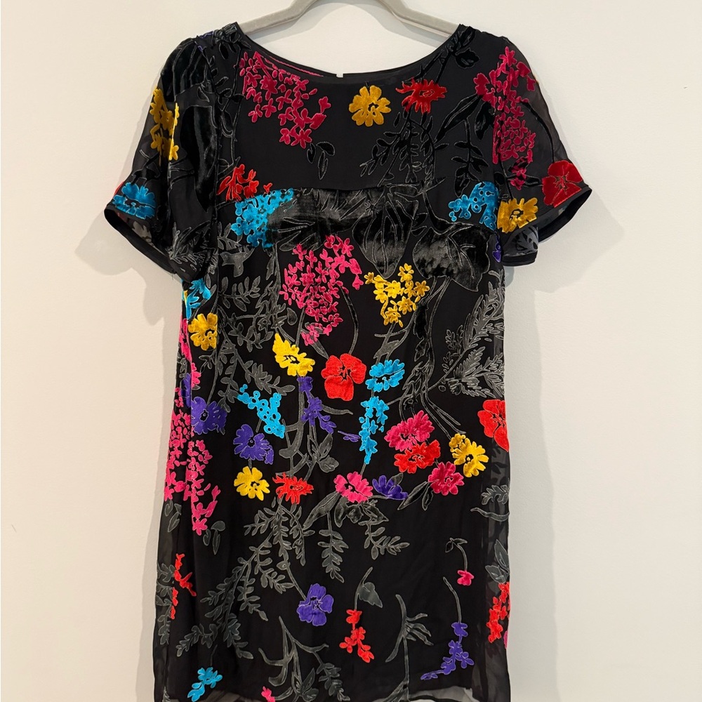 Anthropologie Maeve Alisa Floral Burnout Velvet & Silk Mini Tee Dress size 6 NWT